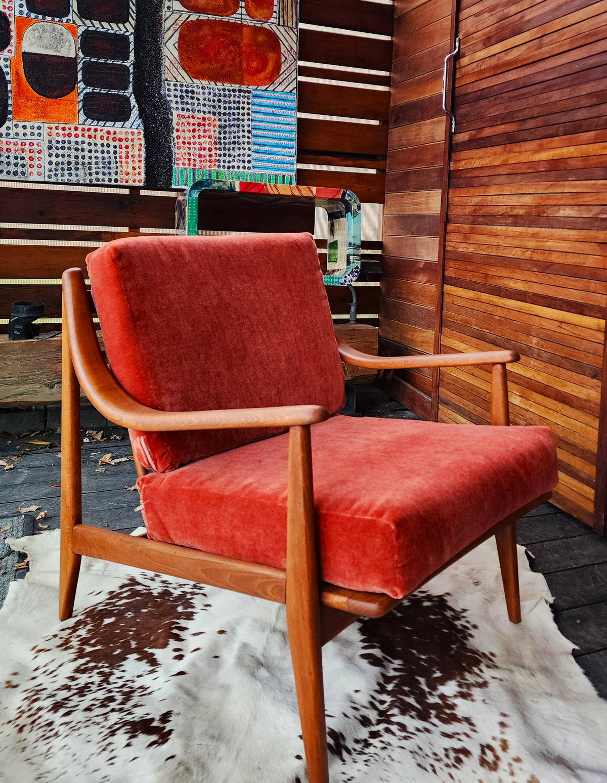REFINISHED Italian Mid Century Modern Lounge Chair w Wool Mohair Cushions