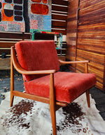 REFINISHED Italian Mid Century Modern Lounge Chair w Wool Mohair Cushions 10