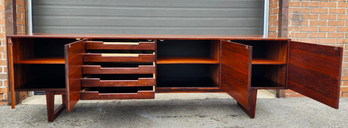 REFINISHED Danish Mid Century Modern Brazilian Rosewood Sideboard 95"