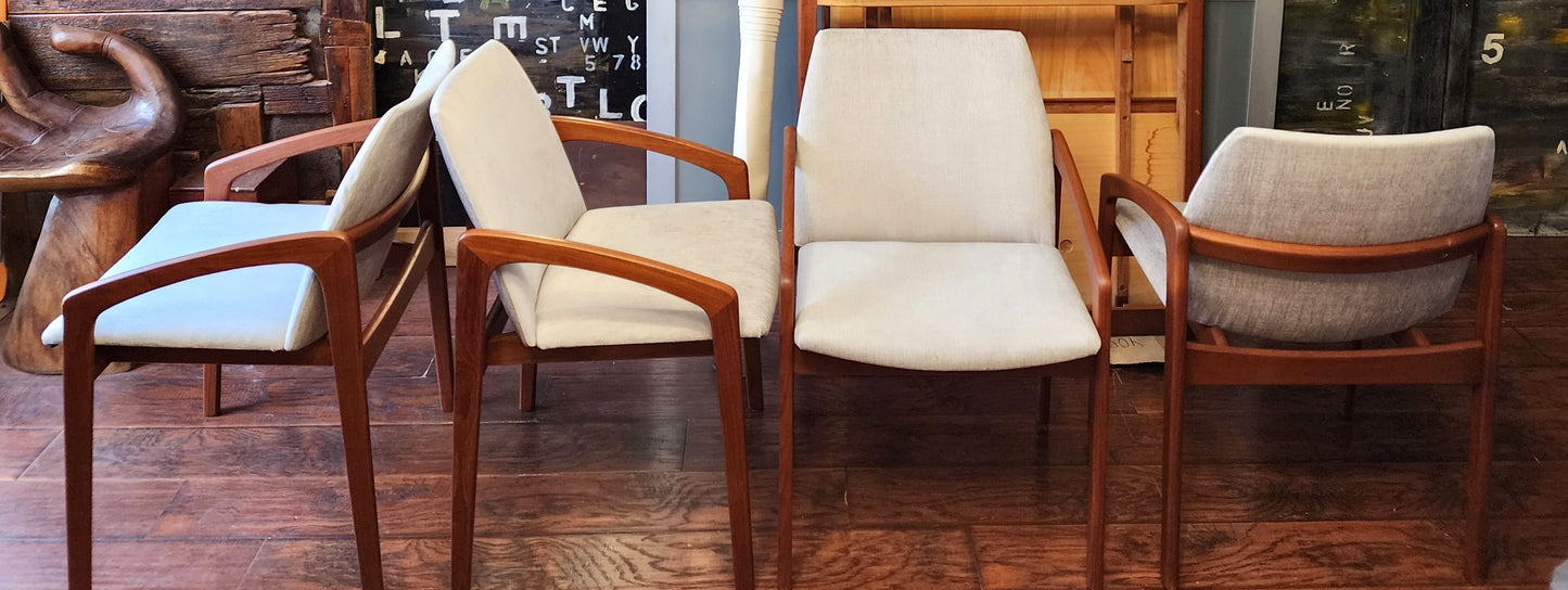 4 Danish MCM Teak Armchairs by H.Kjaernulf will be REFINISHED REUPHOLSTERED