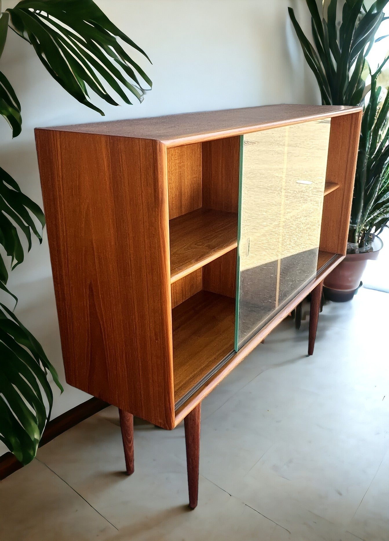 RESTORED Mid Century Modern Teak Display Bookcase 4 ft