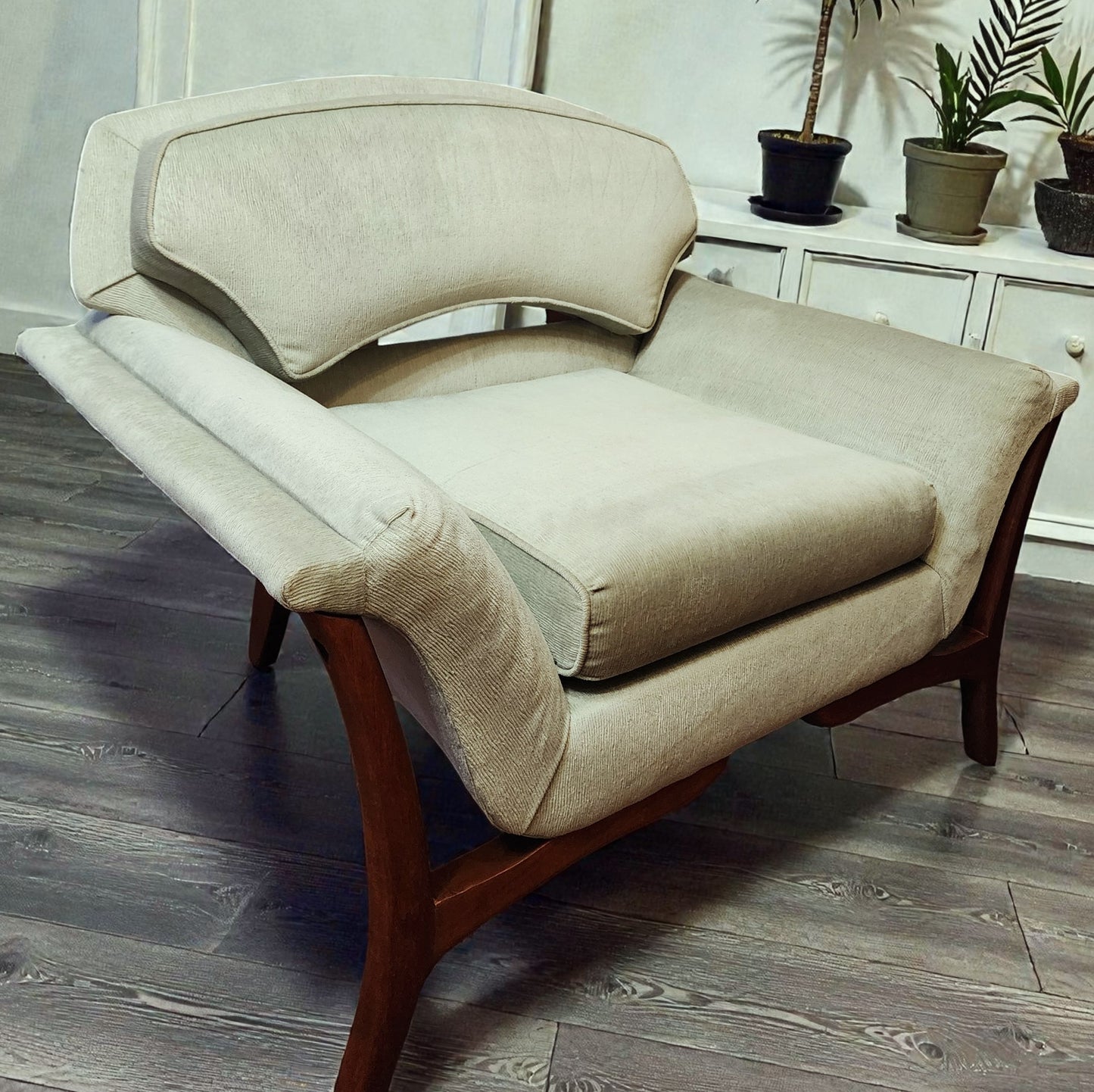 REFINISHED REUPHOLSTERED Mid Century Modern Sofa & Armchair