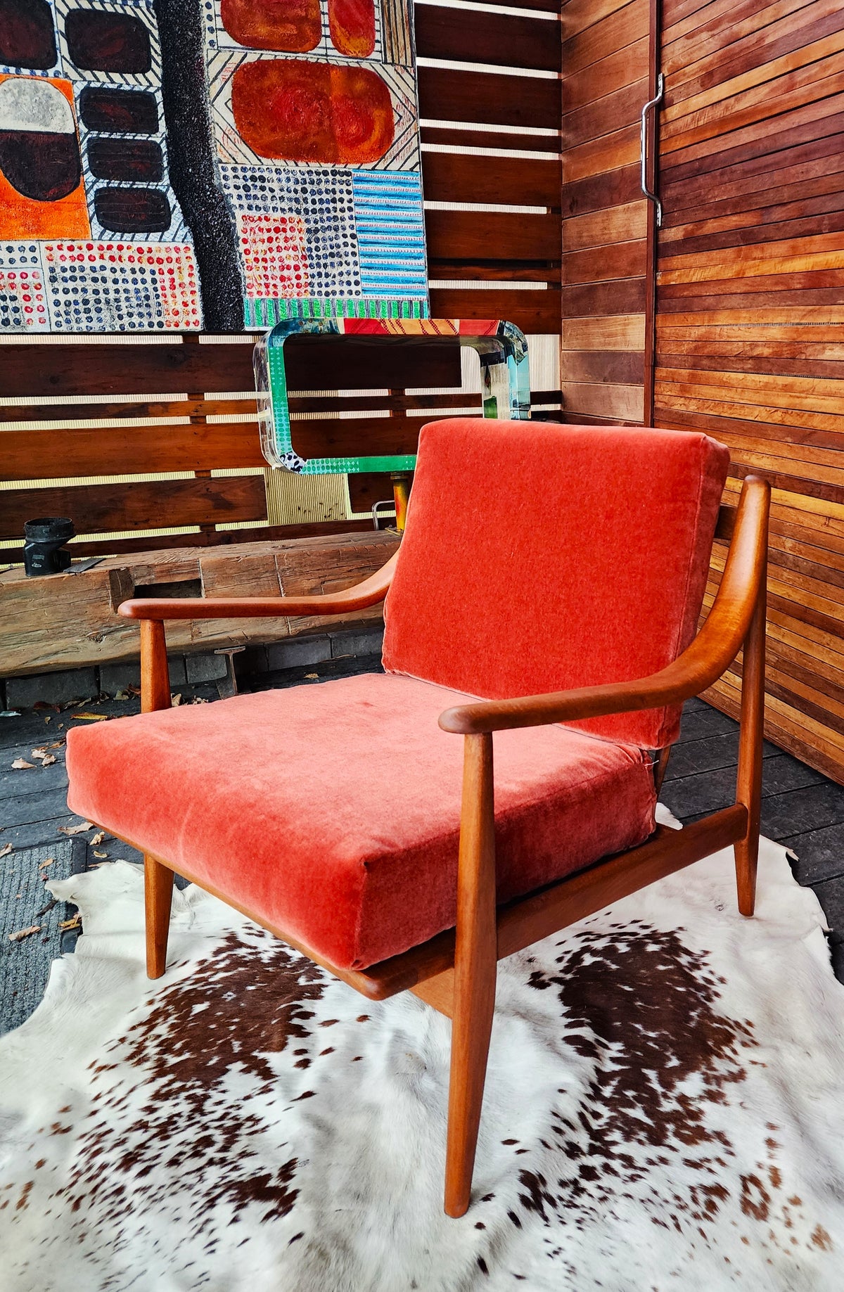 REFINISHED Italian Mid Century Modern Lounge Chair w Wool Mohair Cushions
