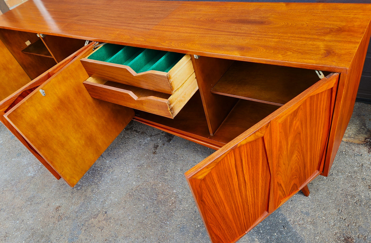 REFINISHED Exceptional  Mid Century Modern Walnut Sideboard  96"