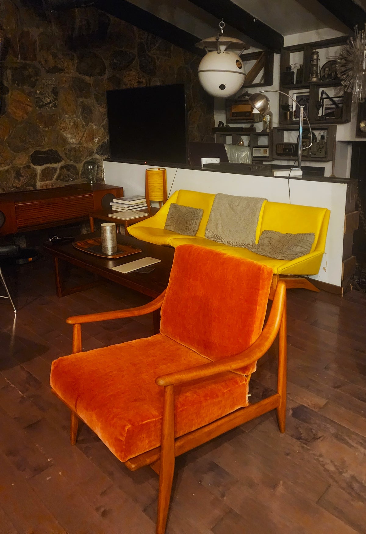 REFINISHED Italian Mid Century Modern Lounge Chair w Wool Mohair Cushions