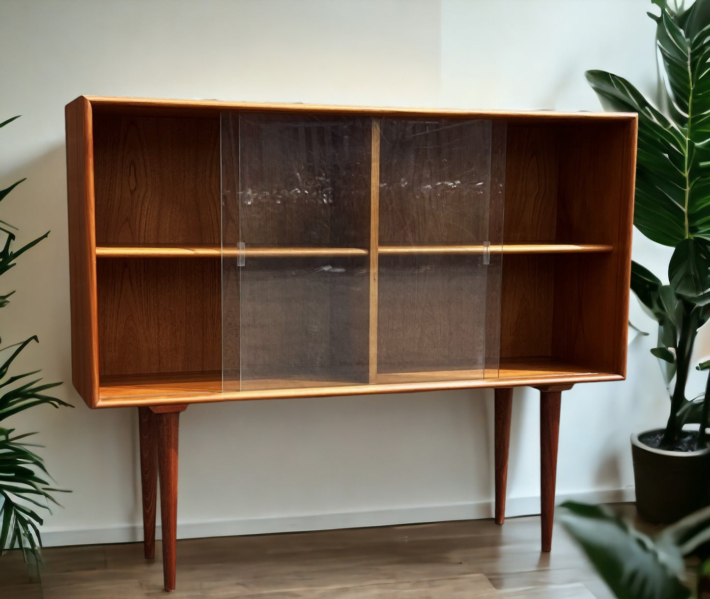 RESTORED Mid Century Modern Teak Display Bookcase 4 ft