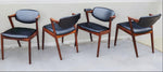 4 Danish Mid Century Modern Rosewood & Leather Chairs by Kai Kristiansen, Model 42 1