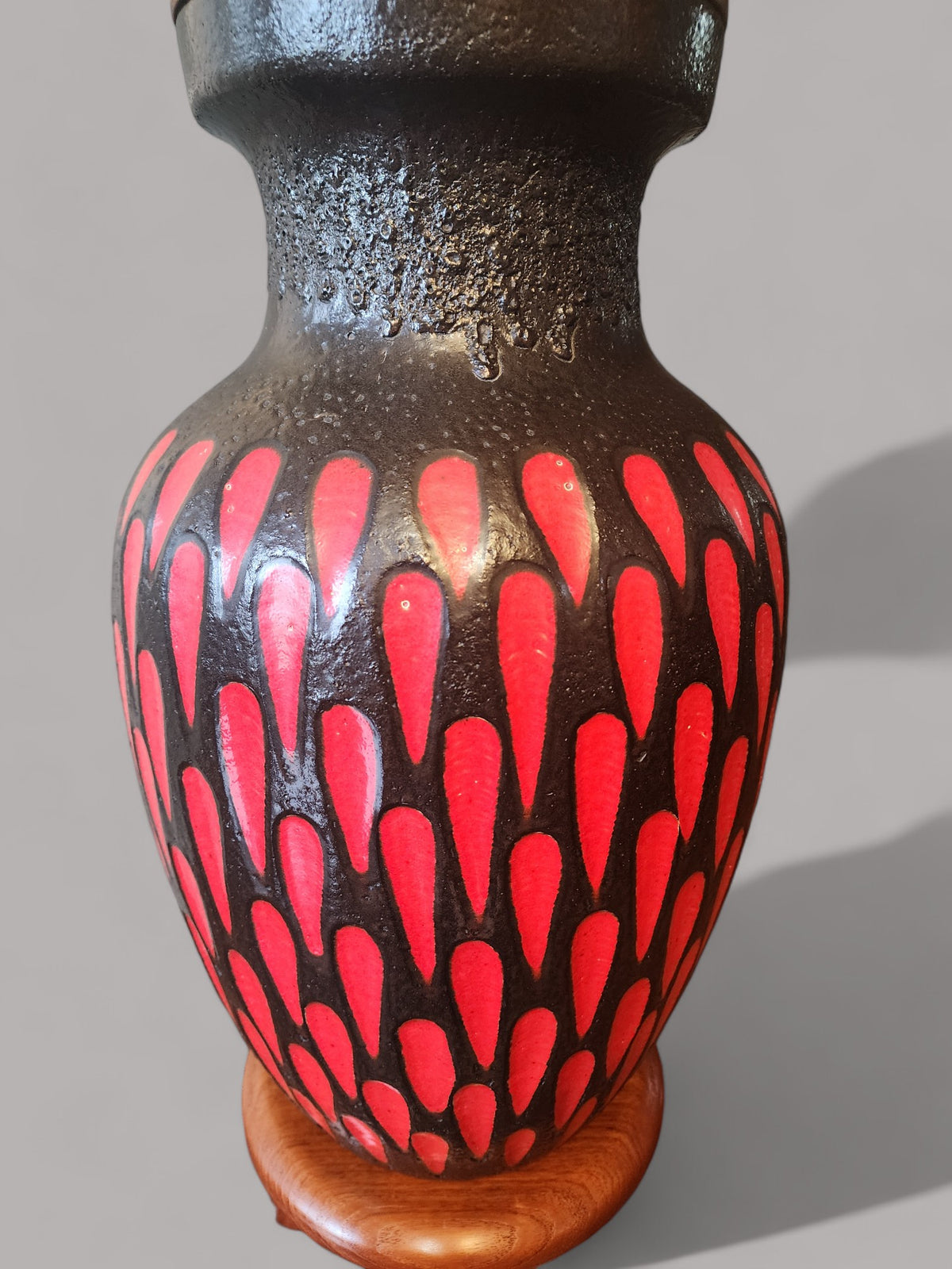 Large Mid Century Modern Pottery & Teak Floor Lamp, H 63
