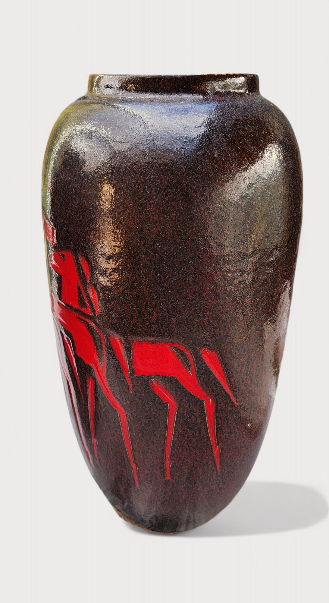 Large Mid Century Modern Floor Vase "Horses" by Scheurich Keramik No.517-45