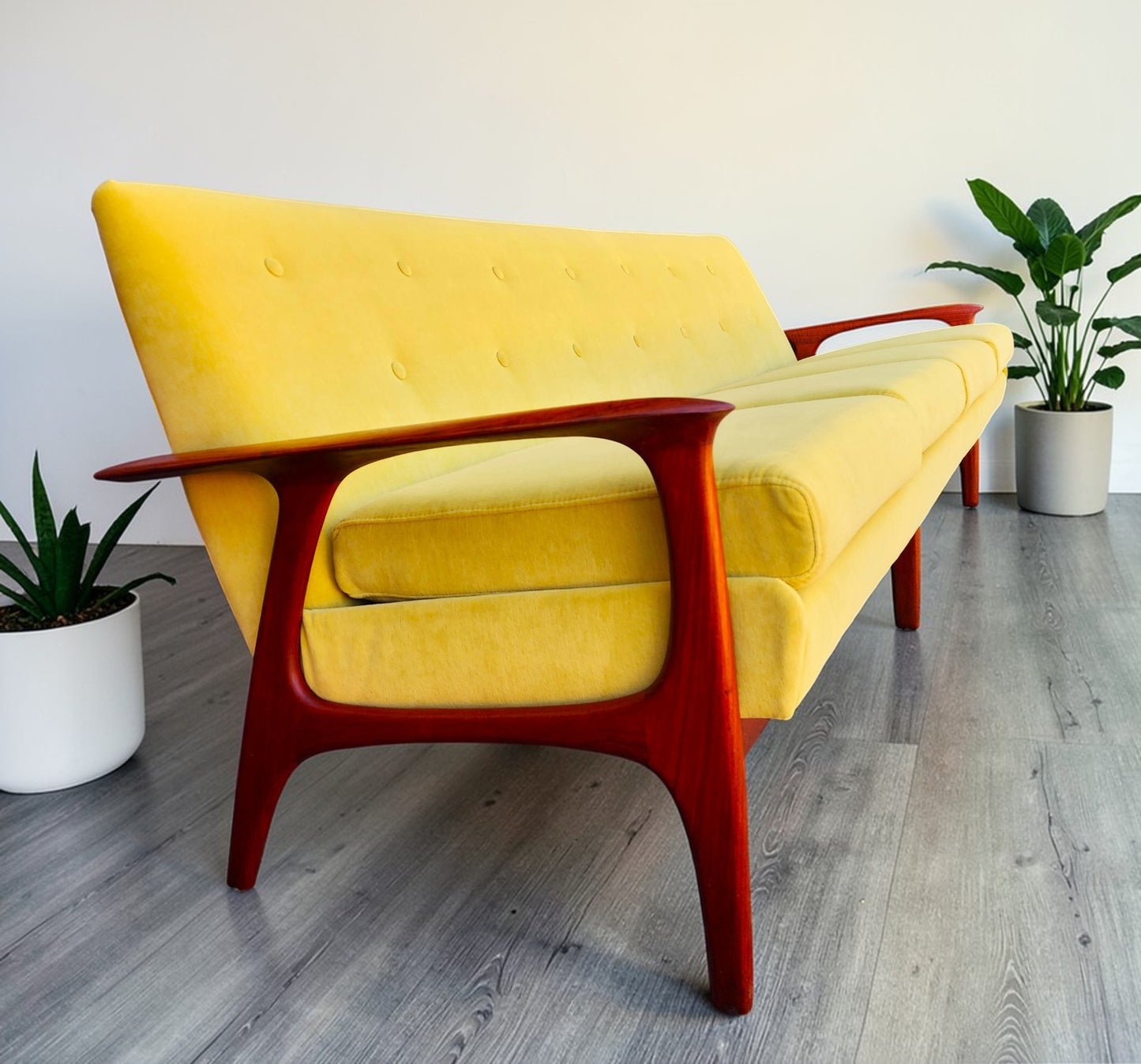 REFINISHED REUPHOLSTERED Mid Century Modern Teak 4-Seater Sofa by R.Huber