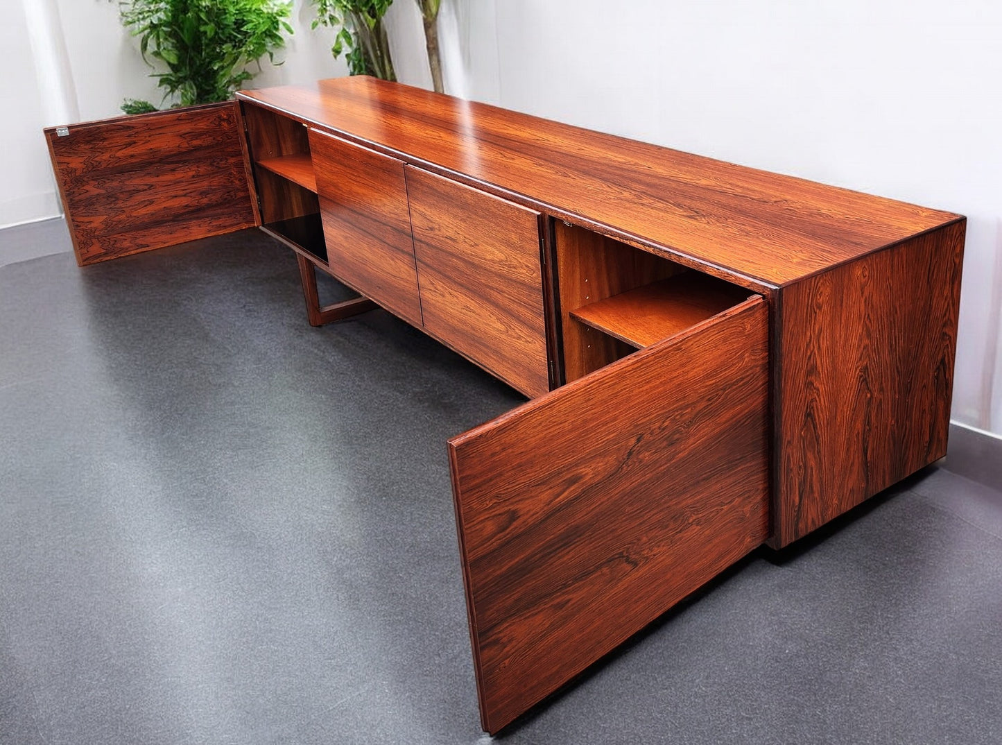 REFINISHED Danish Mid Century Modern Brazilian Rosewood Sideboard 95"