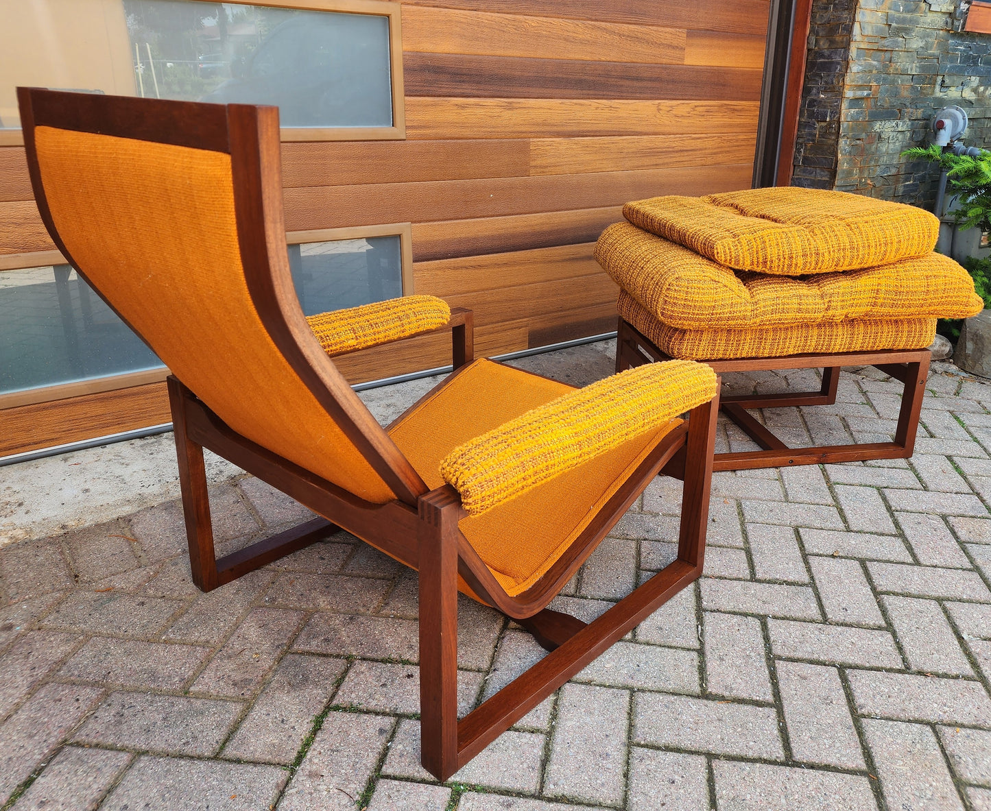 REFINISHED Mid Century Modern Teak Lounge Chair & Ottoman by Lennart Bender, Sweden