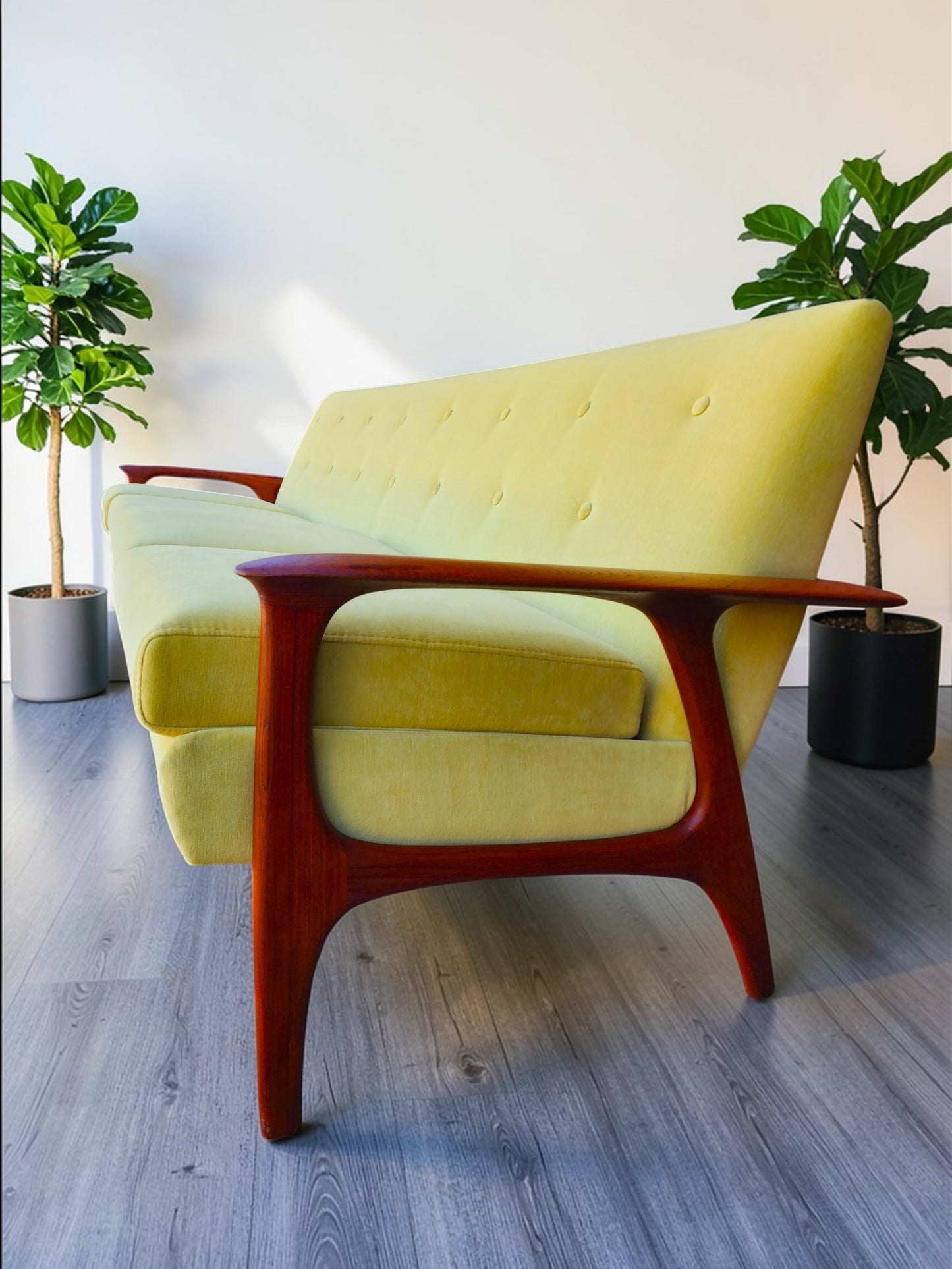 REFINISHED REUPHOLSTERED Mid Century Modern Teak 4-Seater Sofa by R.Huber