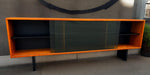 REFINISHED Mid Century Modern Teak & Black Bookcase TV Media Console 76.5