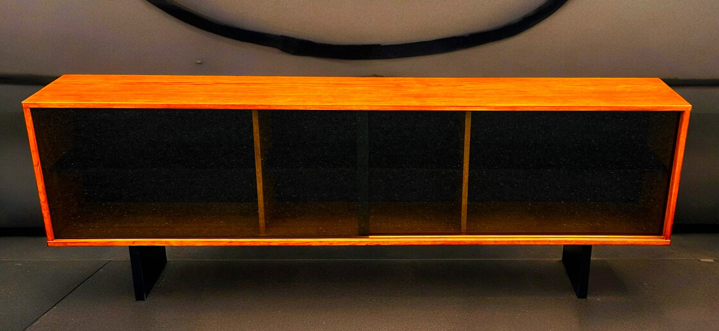 REFINISHED Mid Century Modern Teak & Black Bookcase TV Media Console 76.5"