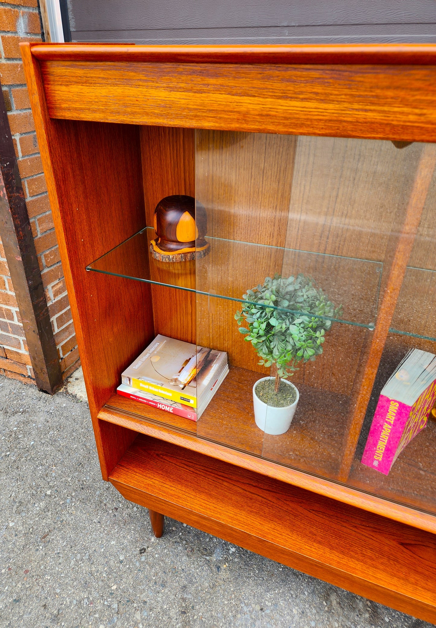 REFINISHED Mid Century Modern Teak Display Bookcase 48"