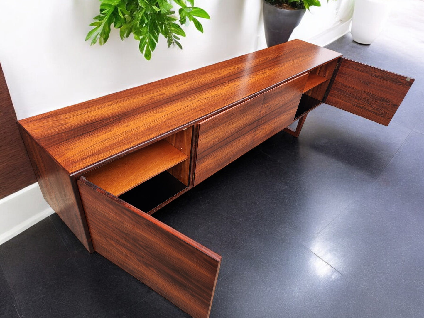 REFINISHED Danish Mid Century Modern Brazilian Rosewood Sideboard 95"