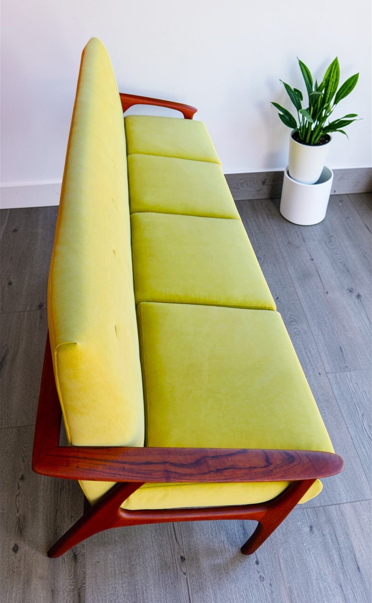 REFINISHED REUPHOLSTERED Mid Century Modern Teak 4-Seater Sofa by R.Huber