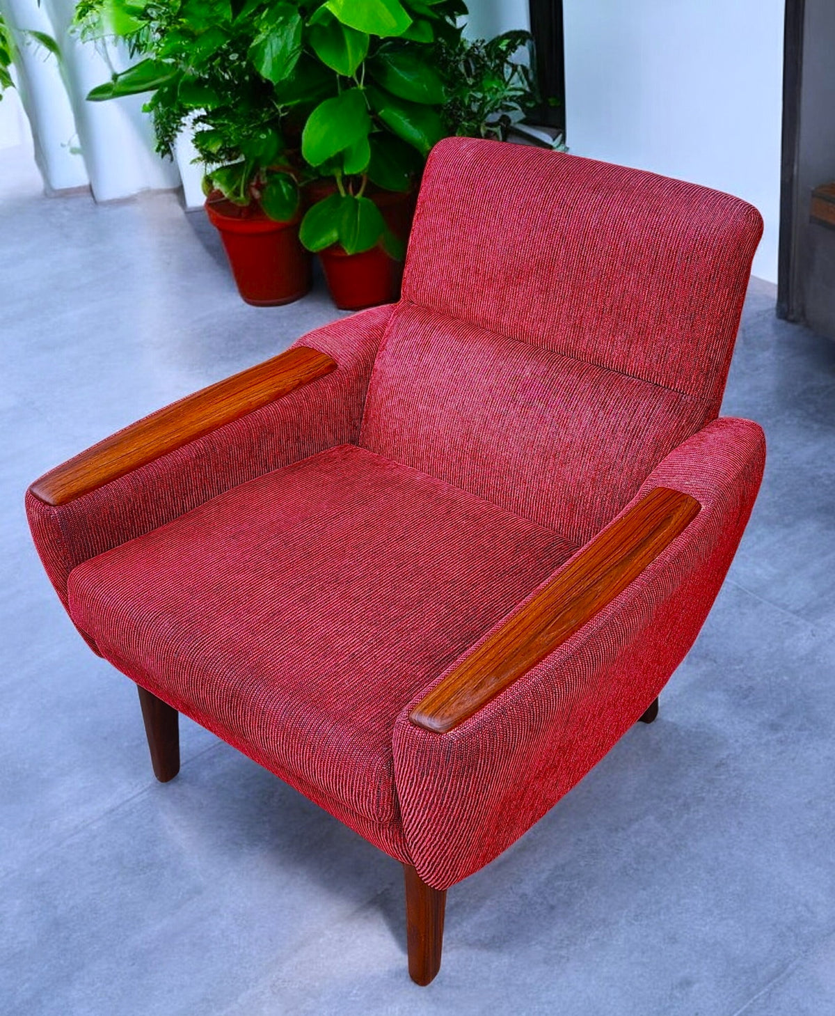 REFINISHED MCM R.Huber Lounge Armchair with Teak Legs & Paws