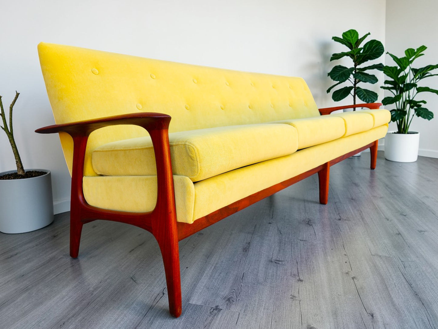 REFINISHED REUPHOLSTERED Mid Century Modern Teak 4-Seater Sofa by R.Huber