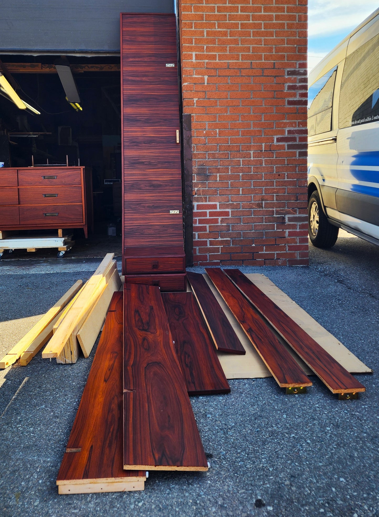 REFINISHED Mid Century Modern Rosewood Queen Bed w Floating Nightstands