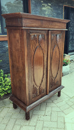 Antique Indian Teak Armoire Hand Carved, compact 1