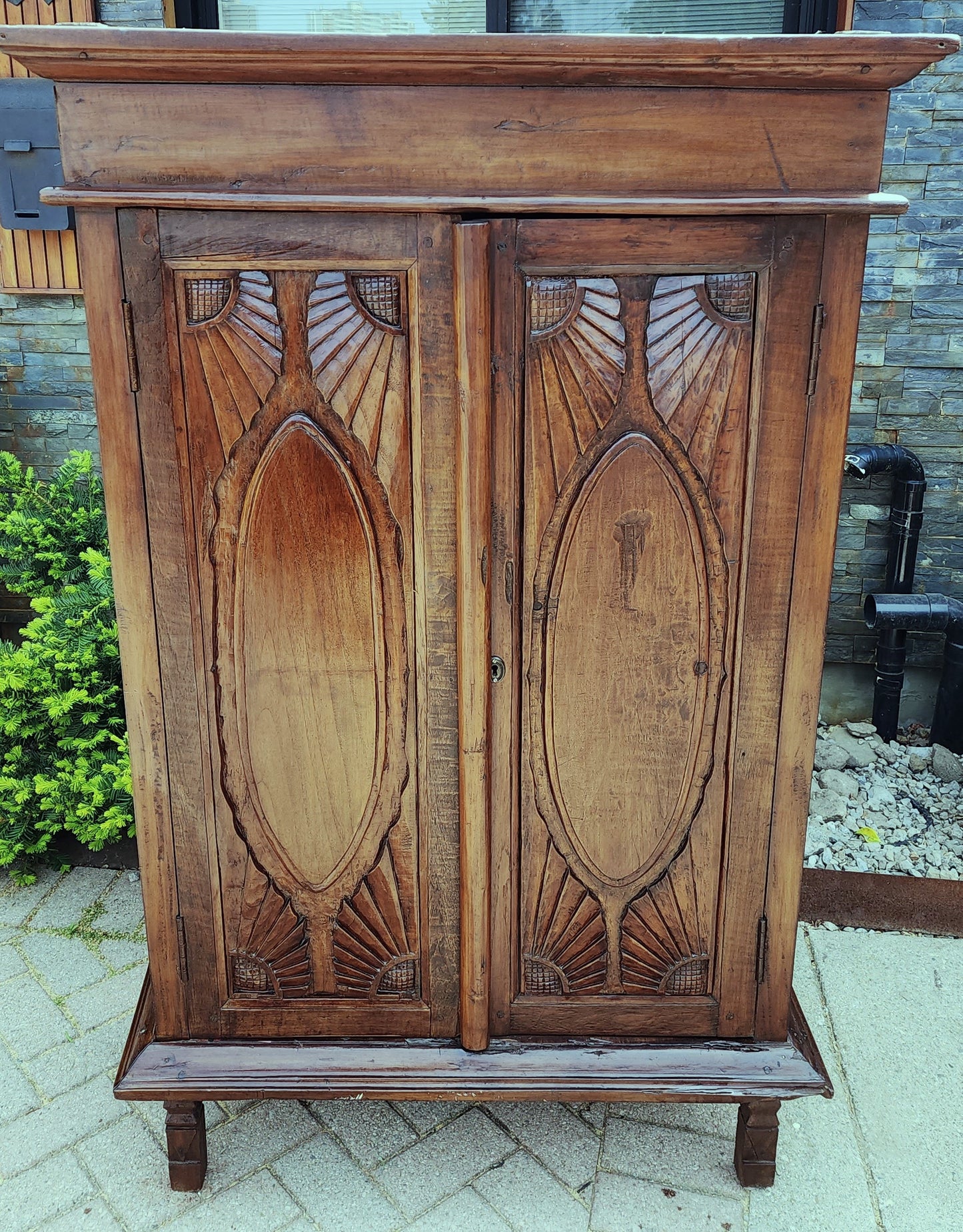 Antique Indian Teak Armoire Hand Carved, compact
