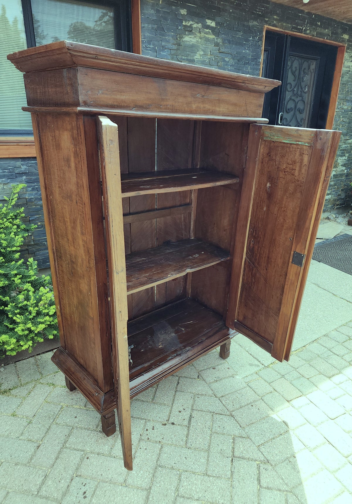 Antique Indian Teak Armoire Hand Carved, compact