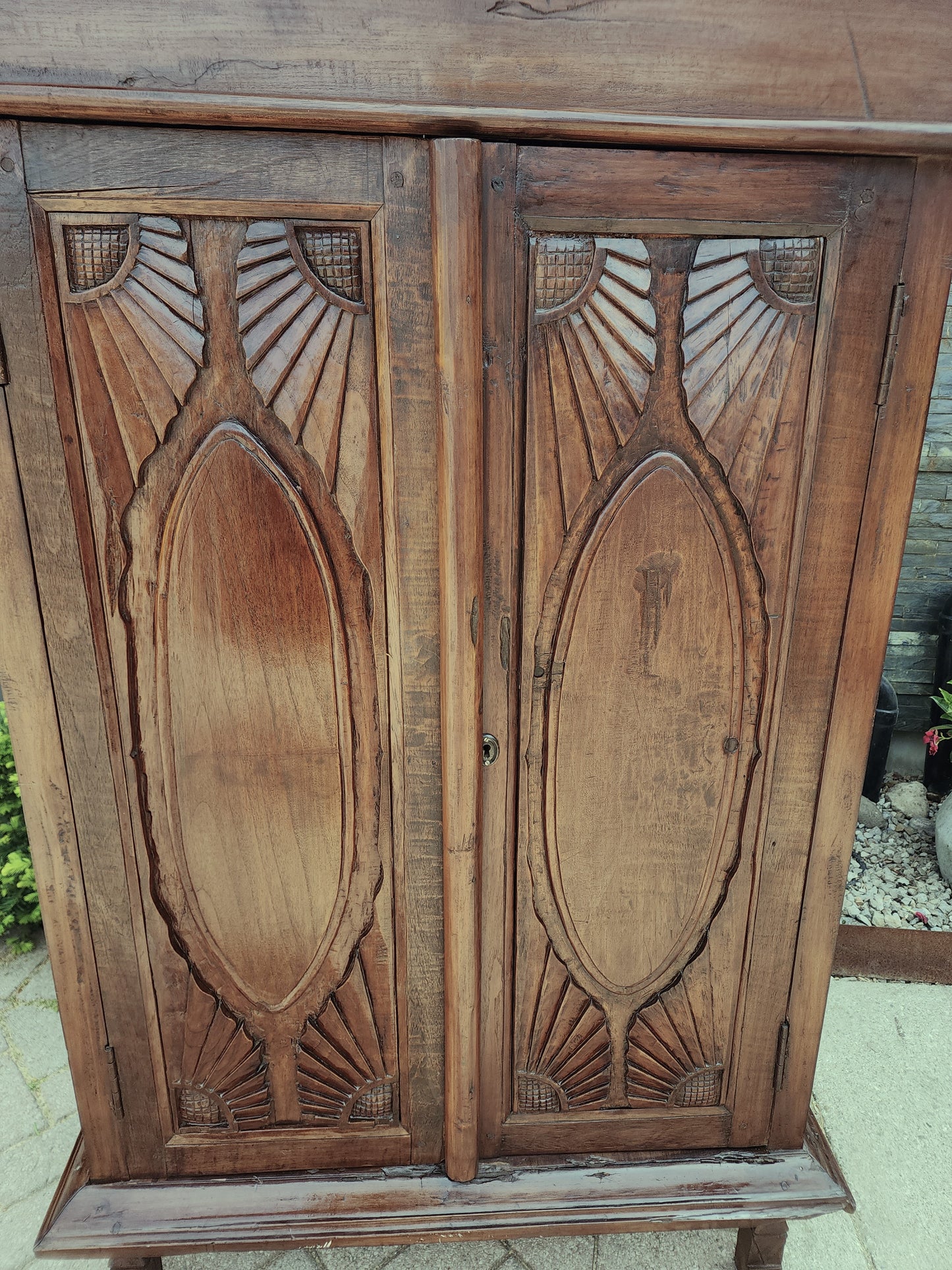 Antique Indian Teak Armoire Hand Carved, compact