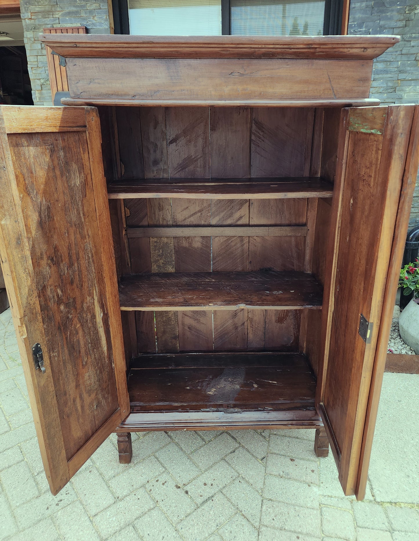 Antique Indian Teak Armoire Hand Carved, compact