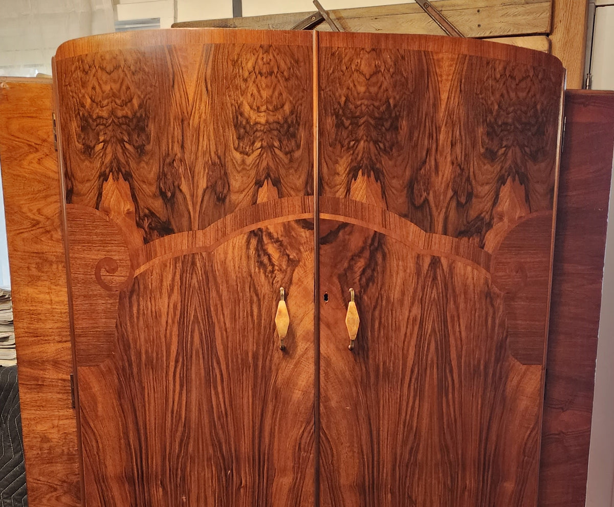 RESTORED Stunning Figured Walnut Wardrobe Art Deco (updated interior)
