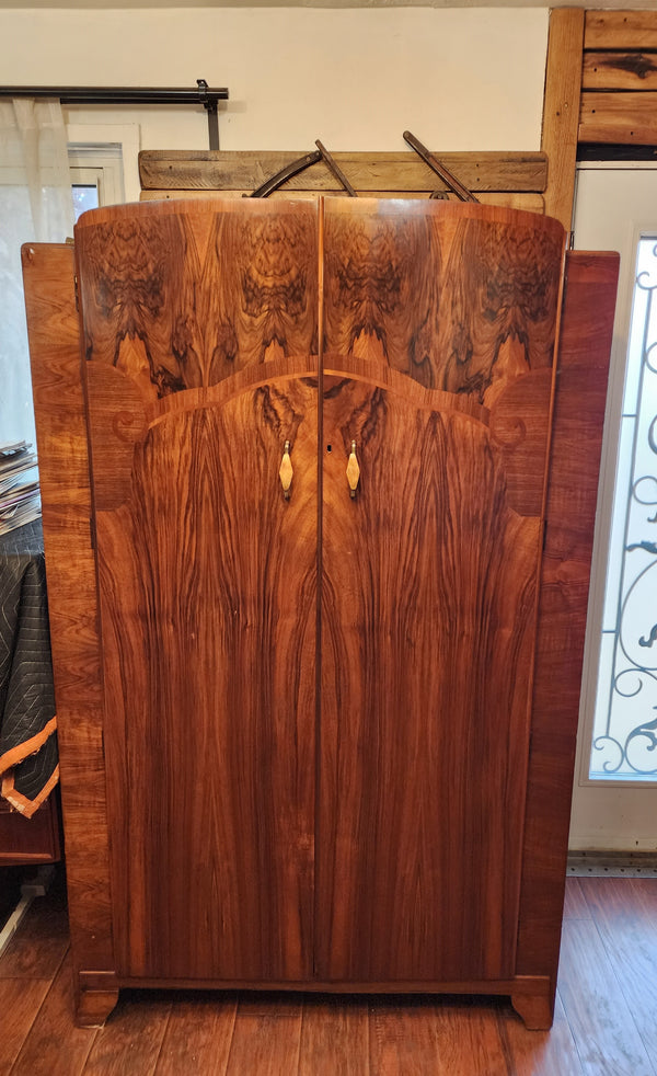 RESTORED Stunning Figured Walnut Wardrobe Art Deco (updated interior)