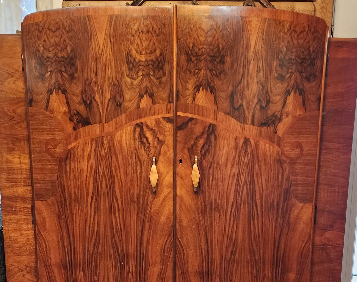 RESTORED Stunning Figured Walnut Wardrobe Art Deco (updated interior)