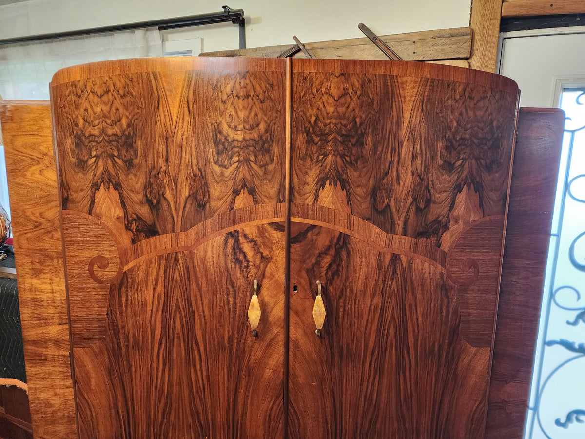 RESTORED Stunning Figured Walnut Wardrobe Art Deco (updated interior)
