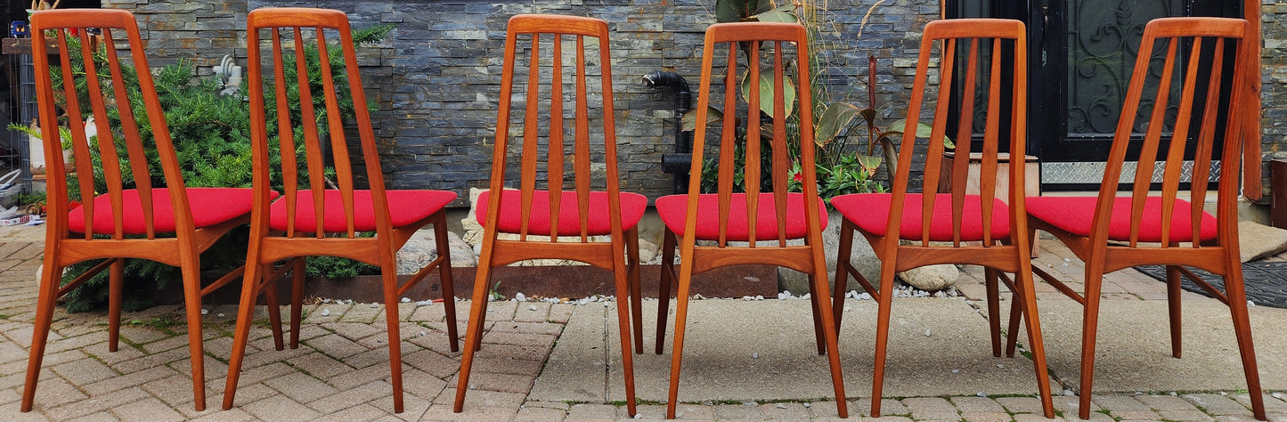 6 RESTORED Danish Mid Century Modern Teak Dining Chairs by Niels Kofoed, model Eva
