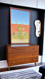 REFINISHED Danish Mid Century Modern Teak Cabinet with Drawers & Mirror 1