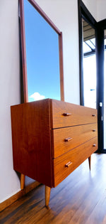 REFINISHED Danish Mid Century Modern Teak Cabinet with Drawers & Mirror 5