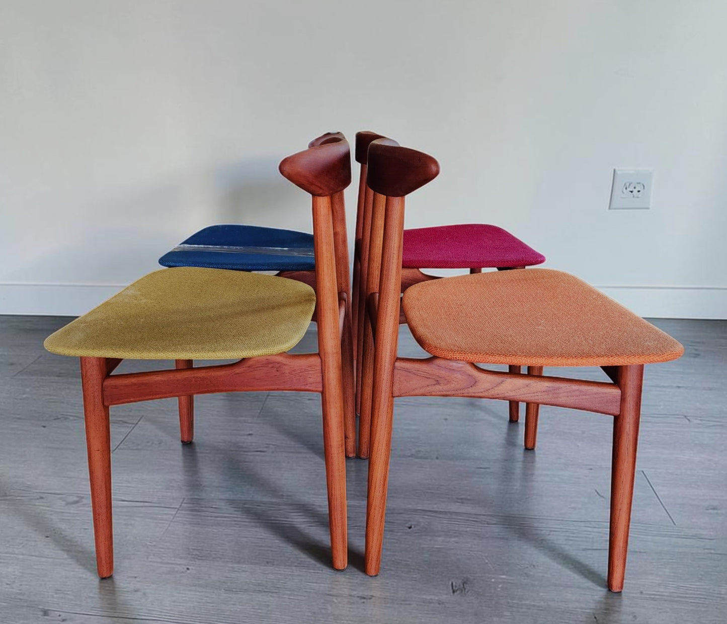 4 REFINISHED Danish MCM Teak Chairs by Arne Hovmand-Olsen for Mogens Kold, will be REUPHOLSTERED