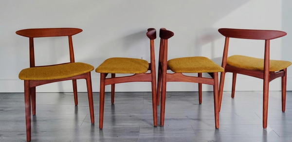 4 REFINISHED Danish MCM Teak Chairs by Arne Hovmand-Olsen for Mogens Kold, will be REUPHOLSTERED