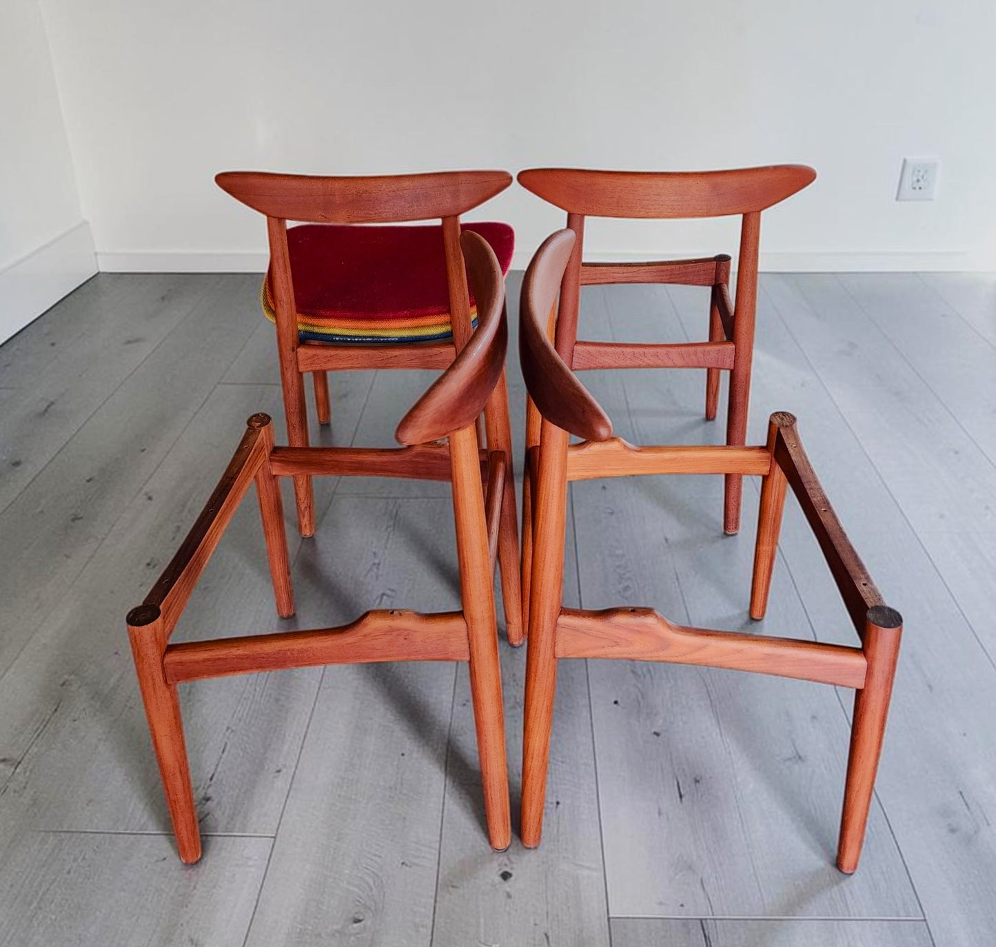 4 REFINISHED Danish MCM Teak Chairs by Arne Hovmand-Olsen for Mogens Kold, will be REUPHOLSTERED