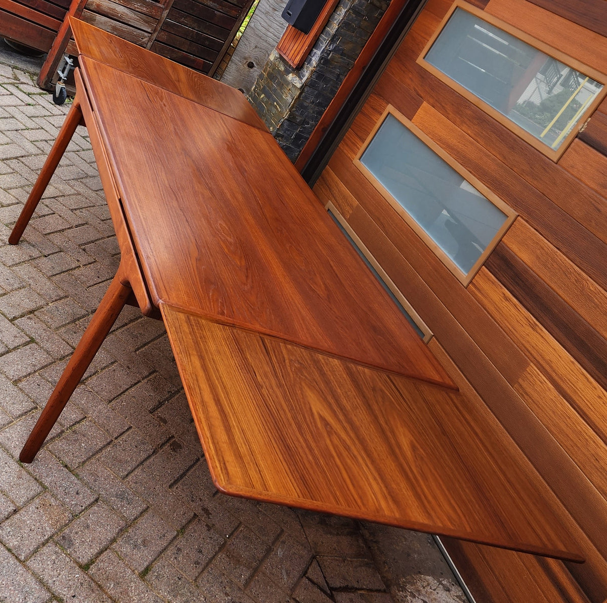 REFINISHED Danish MCM Teak Dining Table w 2 Leaves by Niels O. Moller, 63