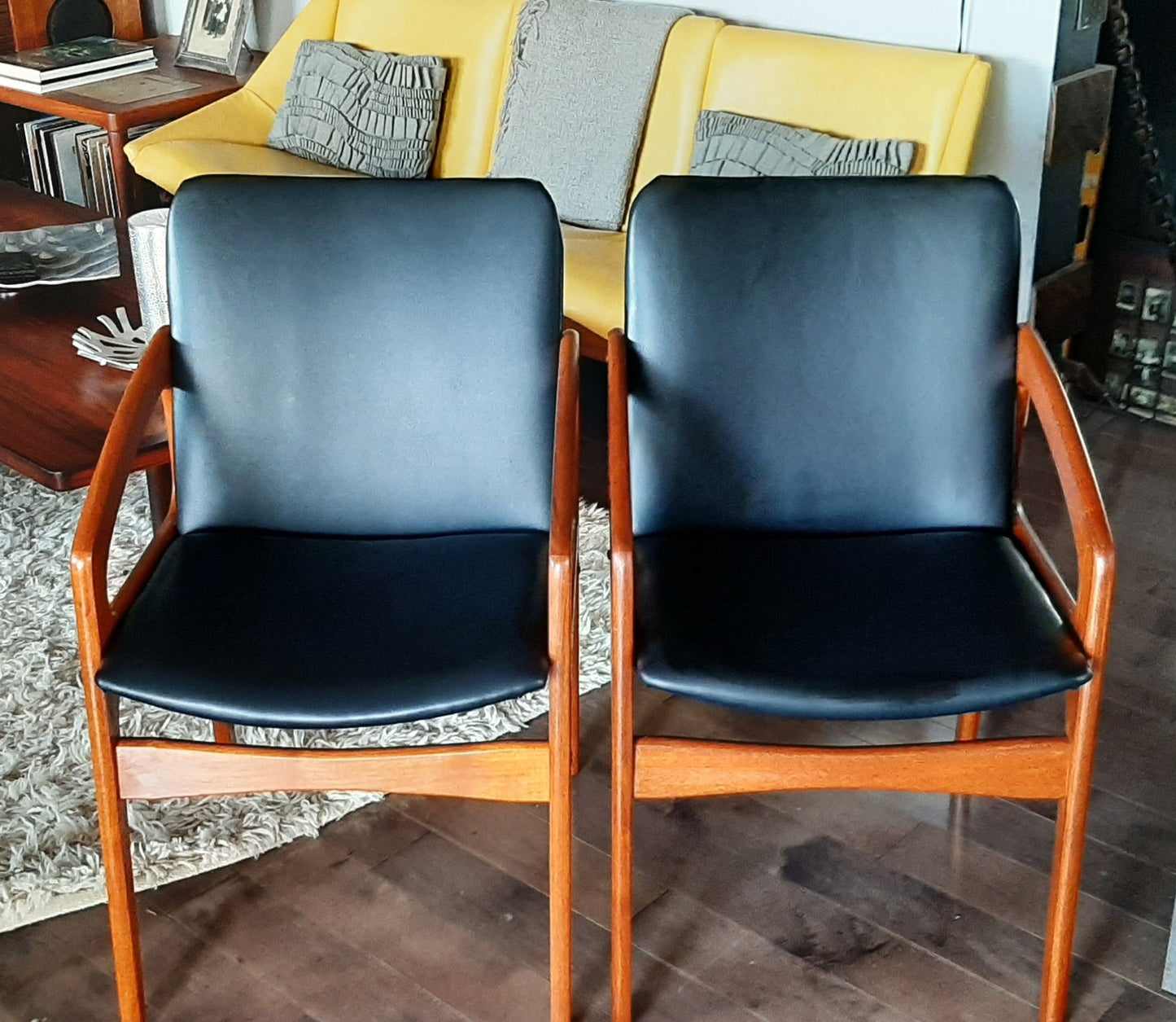2 REFINISHED REUPHOLSTERED Danish Mid Century Modern Angled Armchairs (have more chairs)