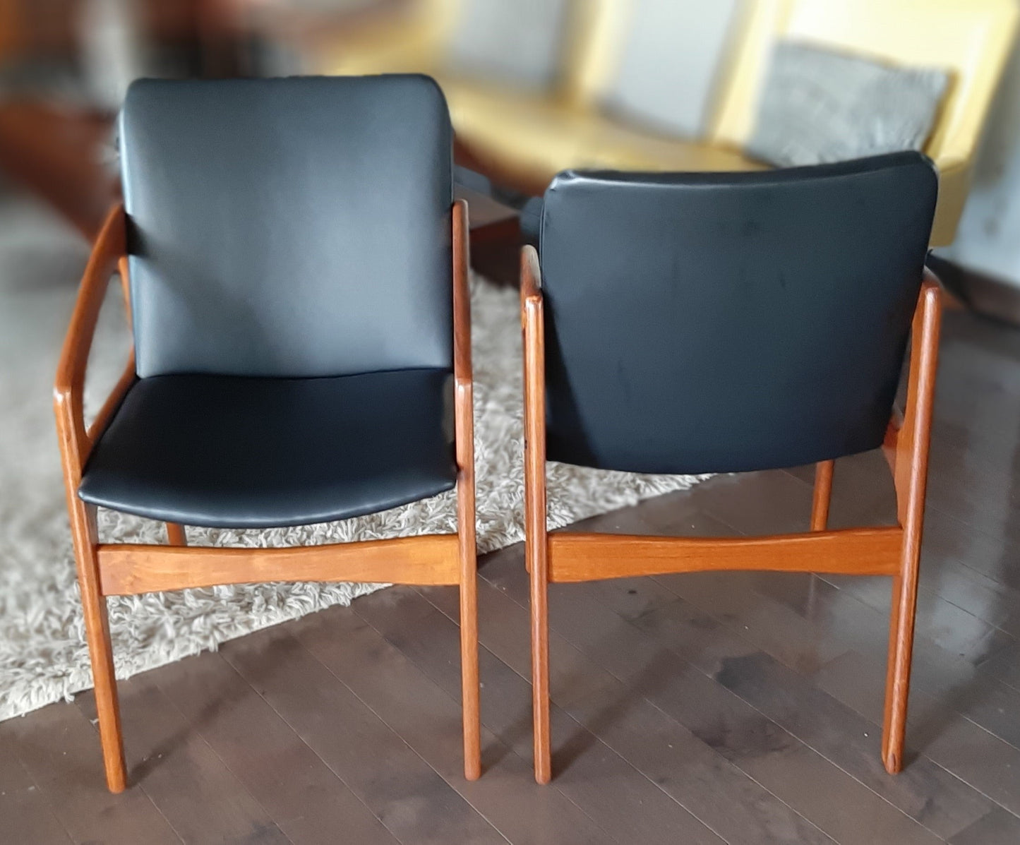 2 REFINISHED REUPHOLSTERED Danish Mid Century Modern Angled Armchairs (have more chairs)