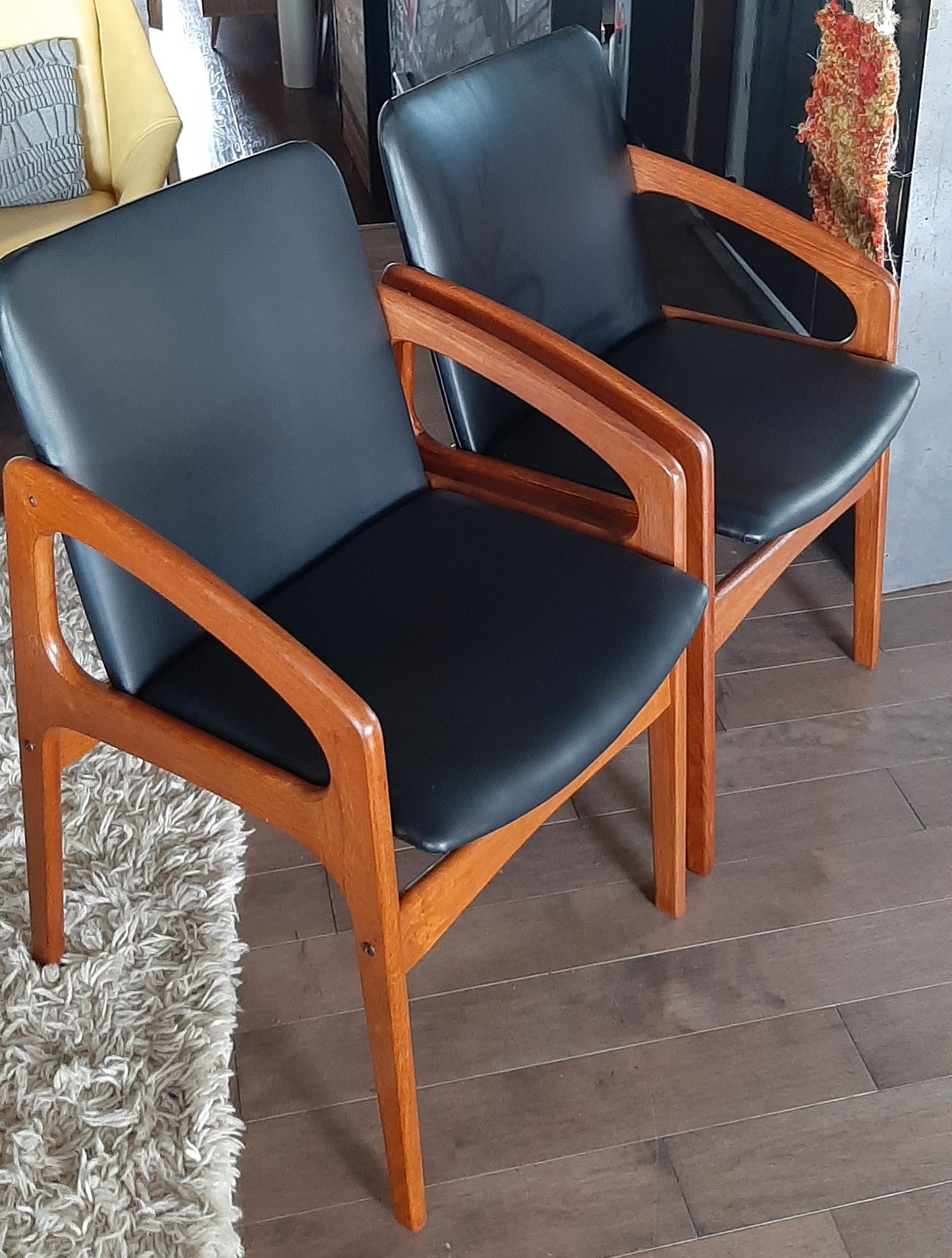 2 REFINISHED REUPHOLSTERED Danish Mid Century Modern Angled Armchairs (have more chairs)