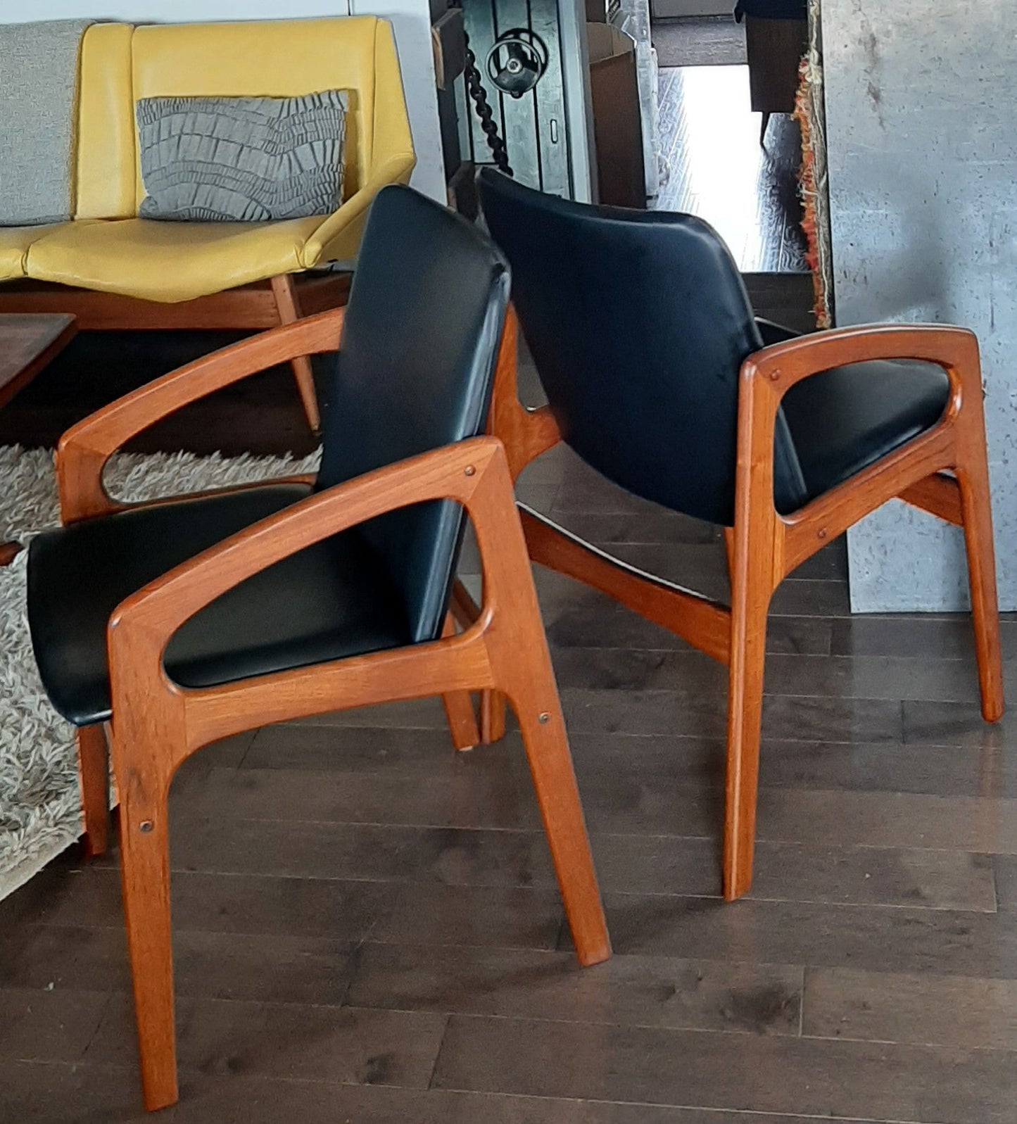 2 REFINISHED REUPHOLSTERED Danish Mid Century Modern Angled Armchairs (have more chairs)