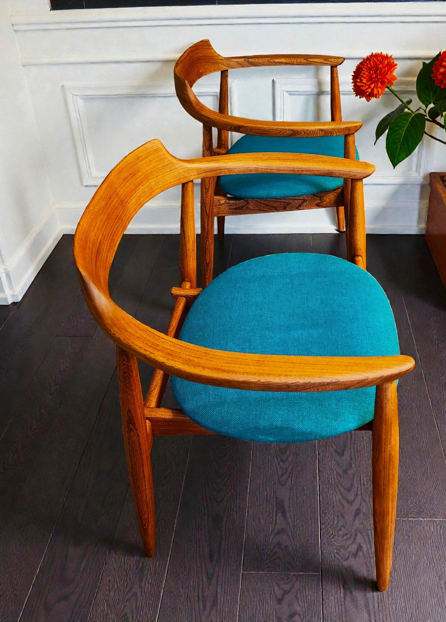 2 REFINISHED Danish Mid Century Modern Armchairs by A.Wahl Iversen, model ST 750
