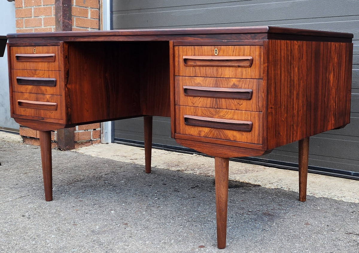 REFINISHED Danish Mid Century Modern Rosewood Desk w Bookcase & Bar Back by J. Svenstrup