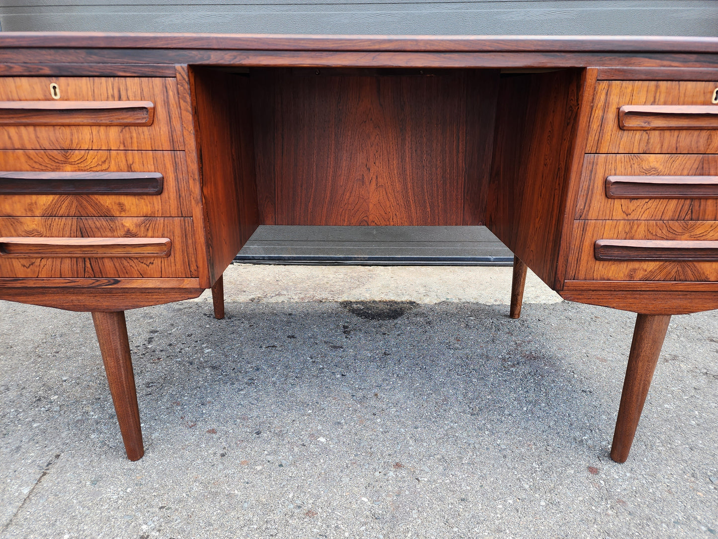 REFINISHED Danish Mid Century Modern Rosewood Desk w Bookcase & Bar Back by J. Svenstrup