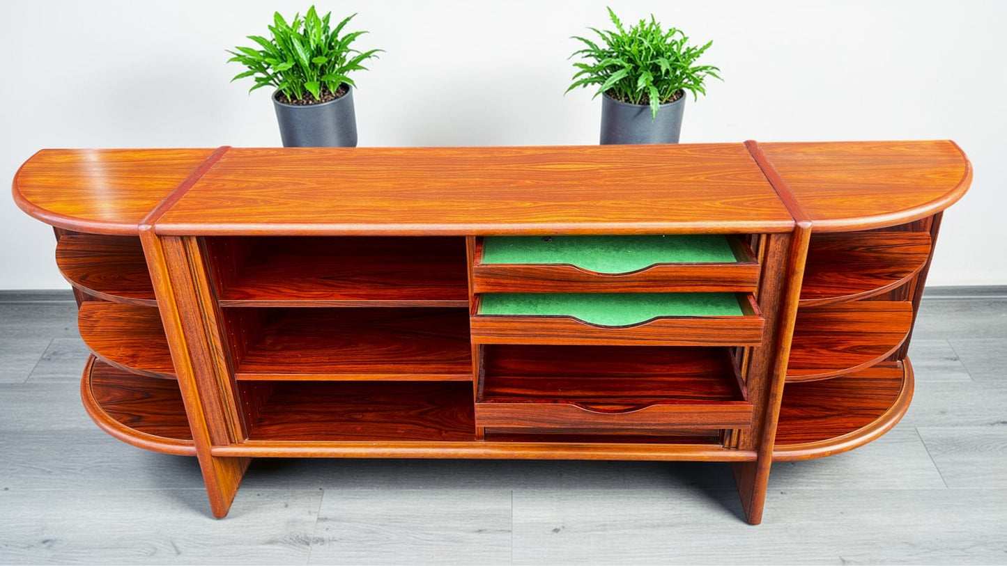 RESTORED Danish MCM Rosewood Tambour Sideboard by P. Hundevad