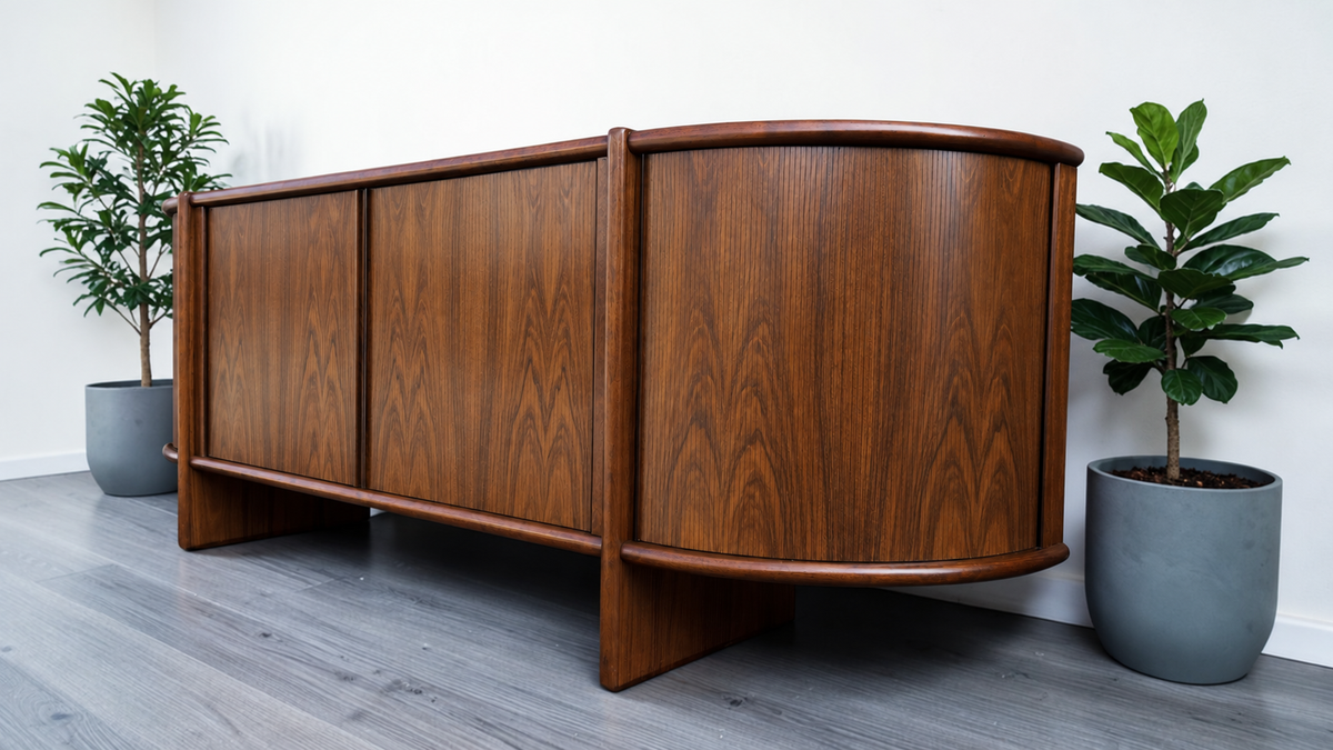 RESTORED Danish MCM Rosewood Tambour Sideboard by P. Hundevad 88